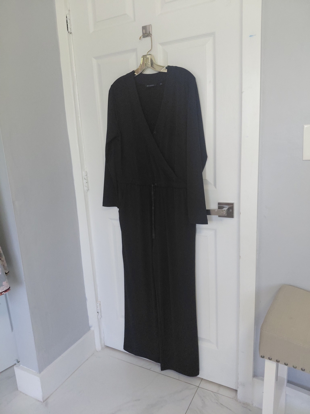 Black Wrap-Front Robe with Drawstring Waist - Picture 3 of 3